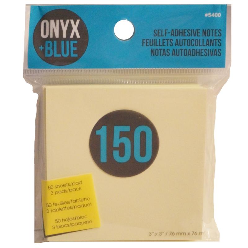 CMR ONYX+BLUE 150 SELFADHESIVE NOTES, 3'' X 3''